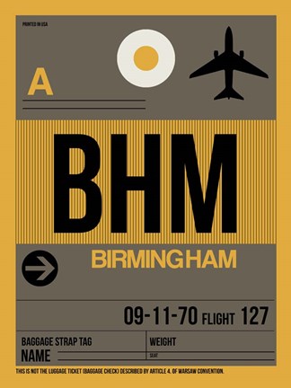 Framed BHM Birmingham Luggage Tag I Print