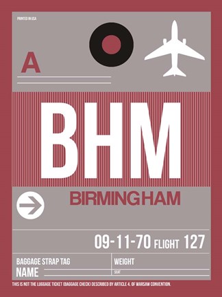 Framed BHM Birmingham Luggage Tag II Print