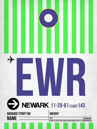 Framed EWR Newark Luggage Tag I Print