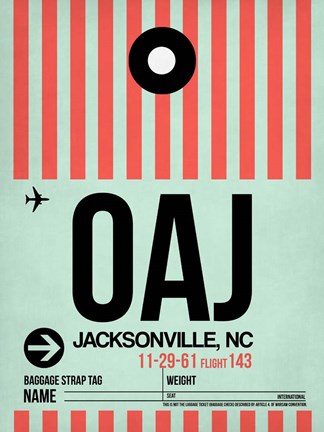Framed OAJ Jacksonville Luggage Tag I Print