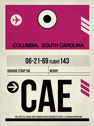 Framed CAE Columbia Luggage Tag I Print