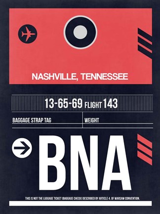 Framed BNA Nashville Luggage Tag I Print