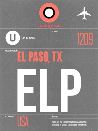 Framed ELP El Paso Luggage Tag II Print