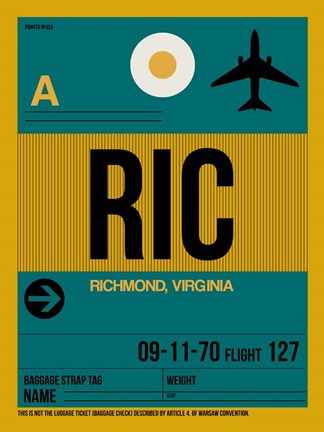 Framed RIC Richmond Luggage Tag I Print