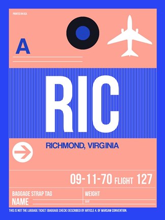 Framed RIC Richmond Luggage Tag II Print