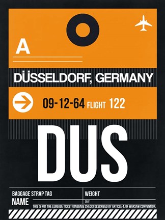 Framed DUS Dusseldorf Luggage Tag II Print