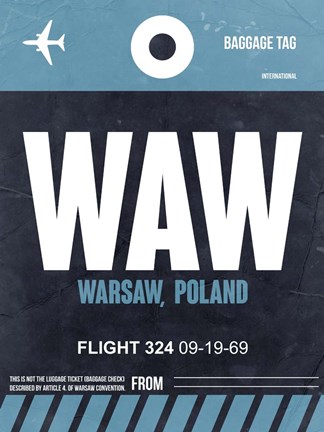 Framed WAW Warsaw Luggage Tag II Print