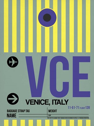 Framed VCE Venice Luggage Tag I Print