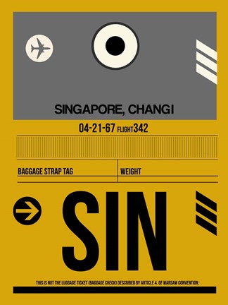 Framed SIN Singapore Luggage Tag I Print