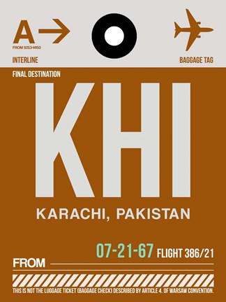 Framed KHI Karachi Luggage Tag II Print