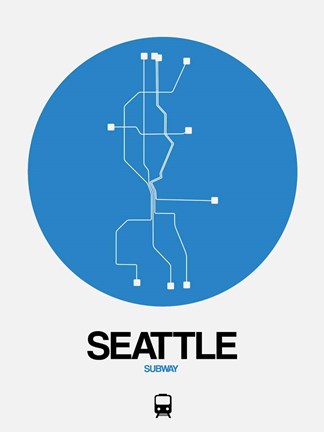 Framed Seattle Blue Subway Map Print