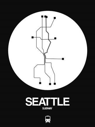 Framed Seattle White Subway Map Print