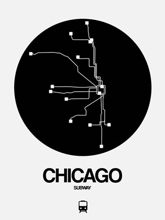Framed Chicago Black Subway Map Print