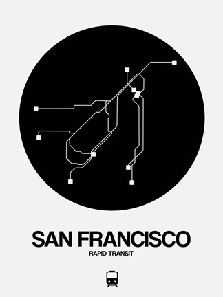 Framed San Francisco Black Subway Map Print