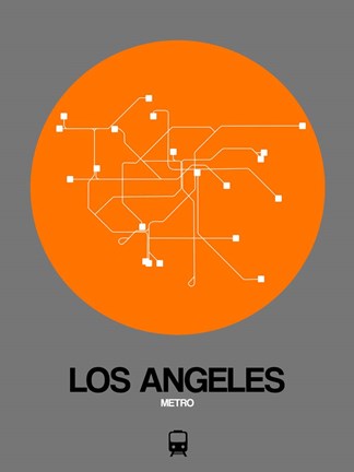 Framed Los Angeles Orange Subway Map Print