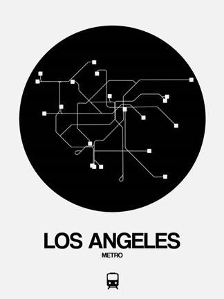 Framed Los Angeles Black Subway Map Print