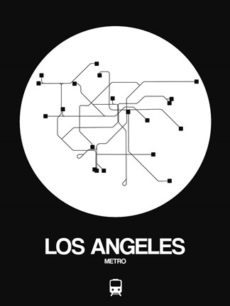 Framed Los Angeles White Subway Map Print