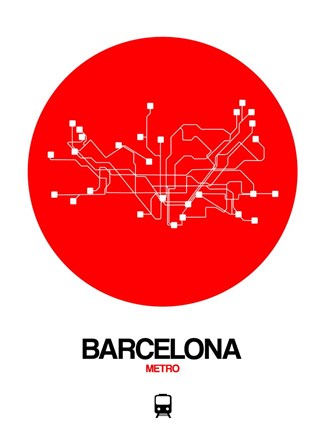 Framed Barcelona Red Subway Map Print