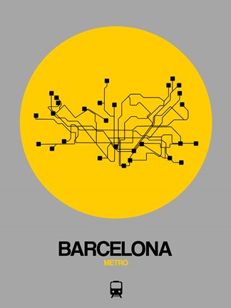 Framed Barcelona Yellow Subway Map Print