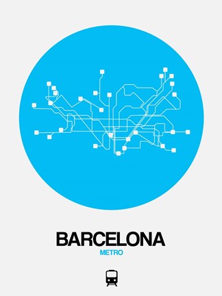 Framed Barcelona Blue Subway Map Print