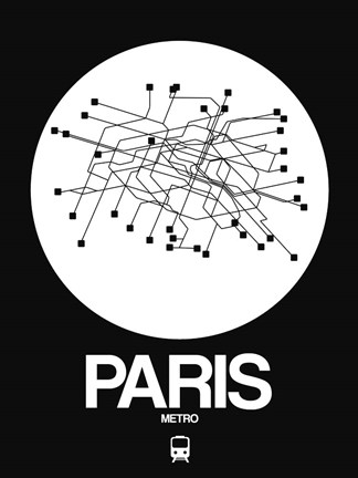 Framed Paris White Subway Map Print