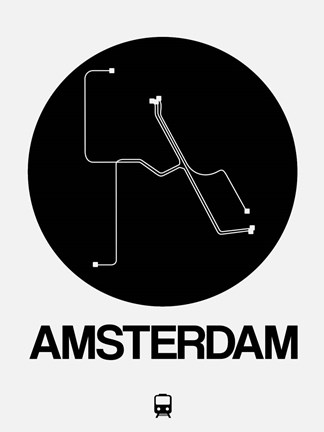 Framed Amsterdam Black Subway Map Print