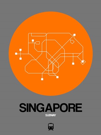 Framed Singapore Orange Subway Map Print