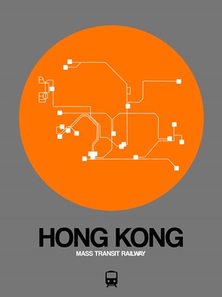 Framed Hong Kong Orange Subway Map Print