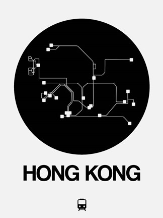 Framed Hong Kong Black Subway Map Print