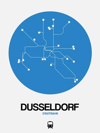 Framed Dusseldorf Blue Subway Map Print