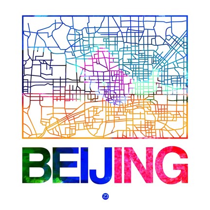 Framed Beijing Watercolor Street Map Print