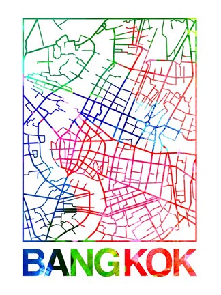 Framed Bangkok Watercolor Street Map Print