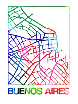 Framed Buenos Aires Watercolor Street Map Print