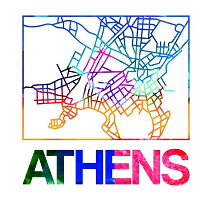 Framed Athens Watercolor Street Map Print