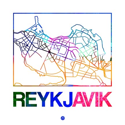 Framed Reykjavik Watercolor Street Map Print