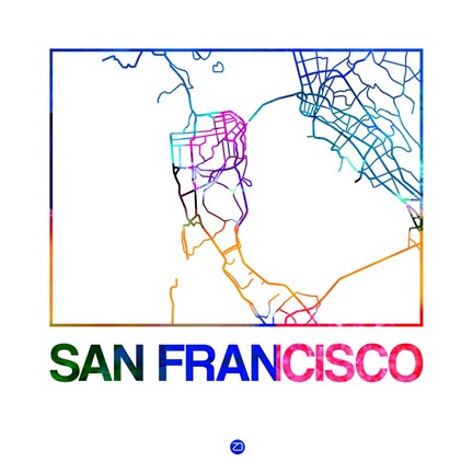 Framed San Francisco Watercolor Street Map Print