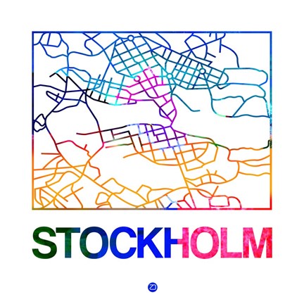Framed Stockholm Watercolor Street Map Print