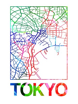 Framed Tokyo Watercolor Street Map Print