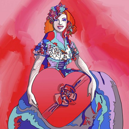 Framed Pop Art Heart Valentine Lady Print