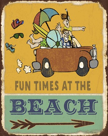 Framed Lodge Sign - Fun Times at the Beach Print