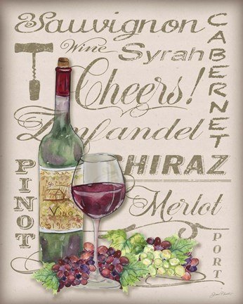 Framed Cheers Wine Art - White Print