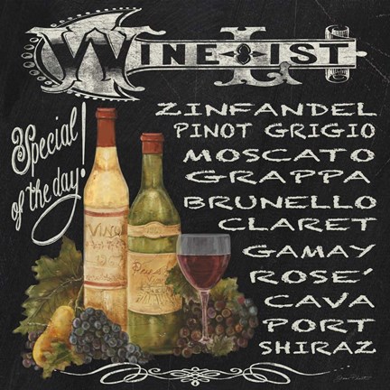Framed Wine List Chalkboard Print