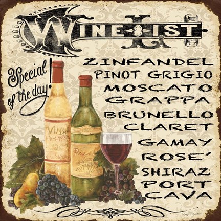 Framed Wine List Vintage Print