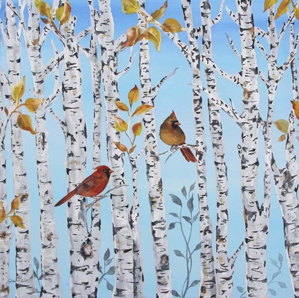 Framed Cardinals Among The Birch  -  A Print