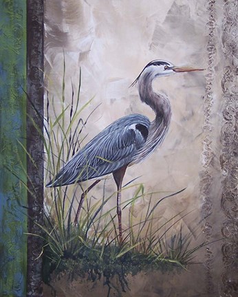 Framed In The Reeds - Blue Heron Print