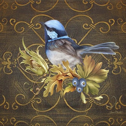 Framed Glorious Bird On Damask II Print