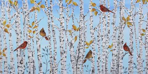 Framed Cardinals Among The Birch Print
