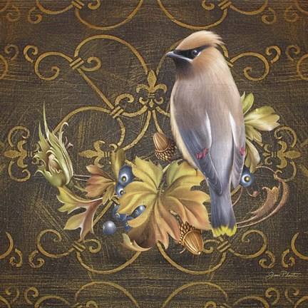 Framed Glorious Bird On Damask III Print