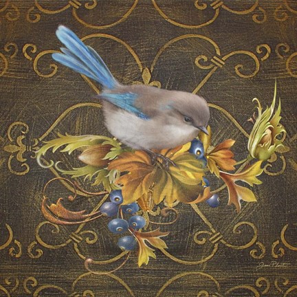Framed Glorious Bird On Damask IV Print