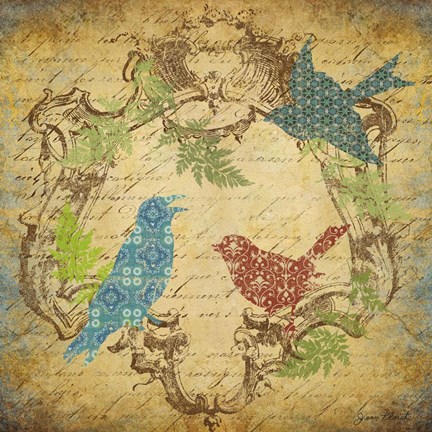 Framed Pretty Birds In The Ferns - A Print